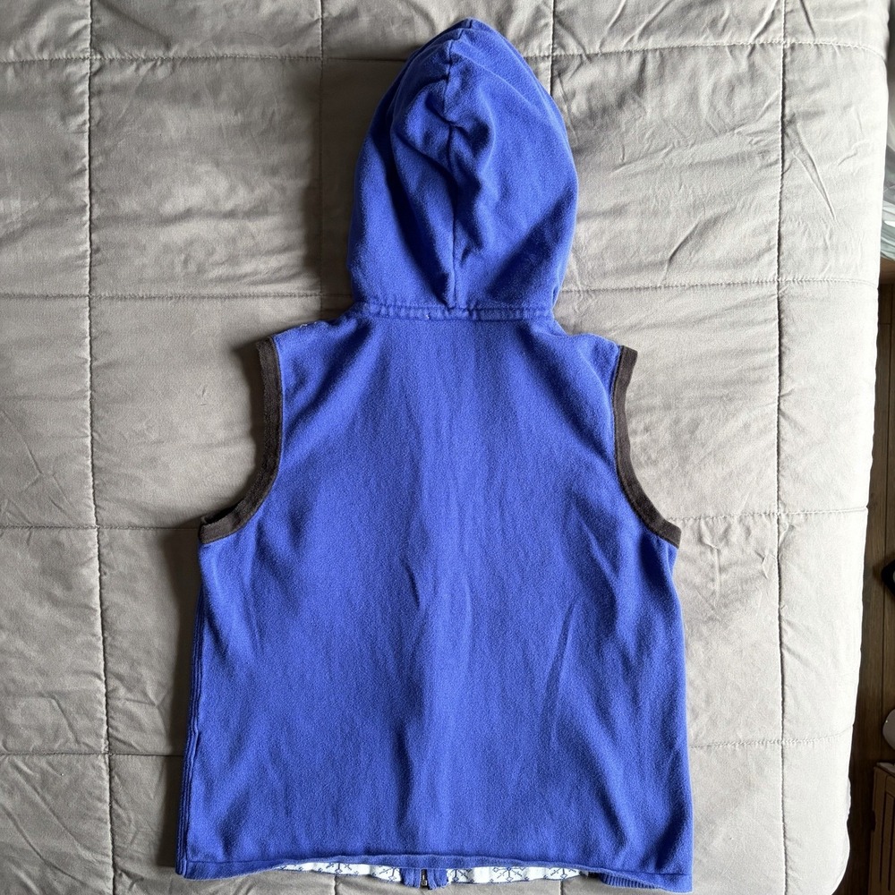 VTG Medium 90s Blue Hooded Snowflake Sweater Vest Zipper Cottage Nordic Scandi - Picture 2 of 10